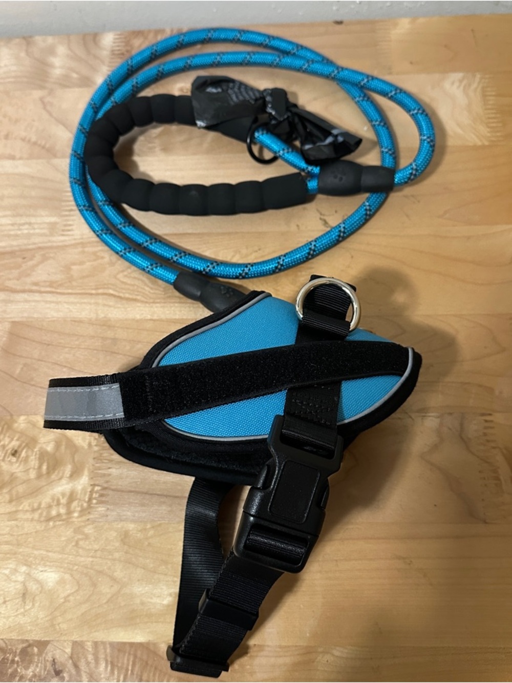 Haapaw size S Blue Dog Harness with Matching Blue Rope Leash